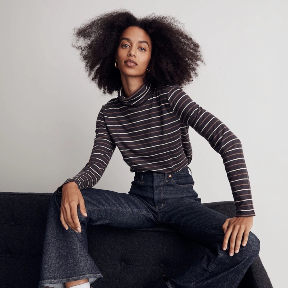 Madewell Whisper  Cotton Turtleneck Top in Tessie Stripe NWT Medium